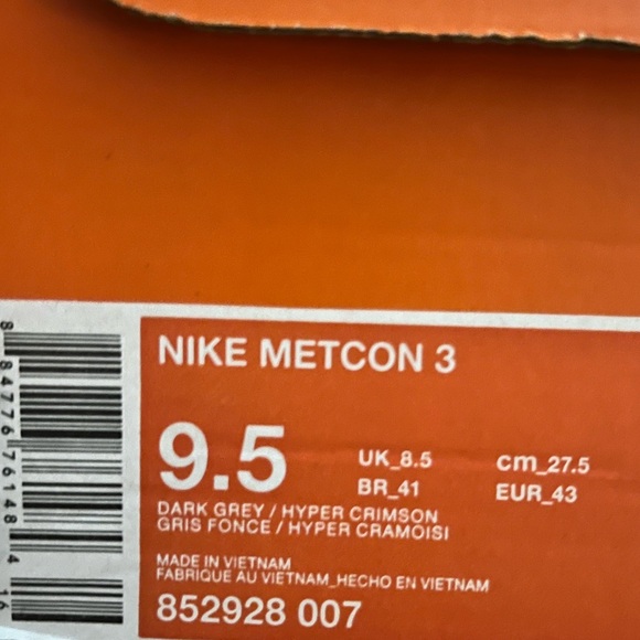 Nike Metcon 3 Size 9.5 Dark Grey / Hyper Crimson - Picture 2 of 4